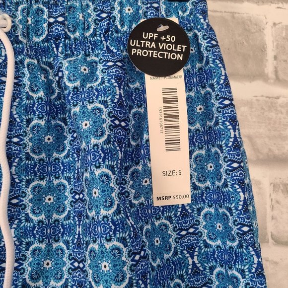 Nicole Miller New York Swim Trunks Men SZ S Liner Blue Graphic Print NWT $50 - Picture 5 of 10
